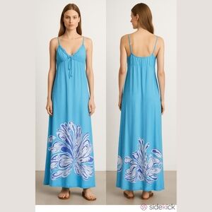 PJ Salvage Blue Swirl Maxi Dress Rayon Medium Cruise Festival Boho Vintage Y2K